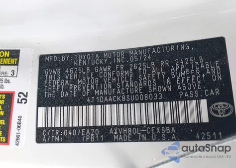 2025 Toyota Camry Se из США, поврежденный, VIN 4T1DAACK8SU008033